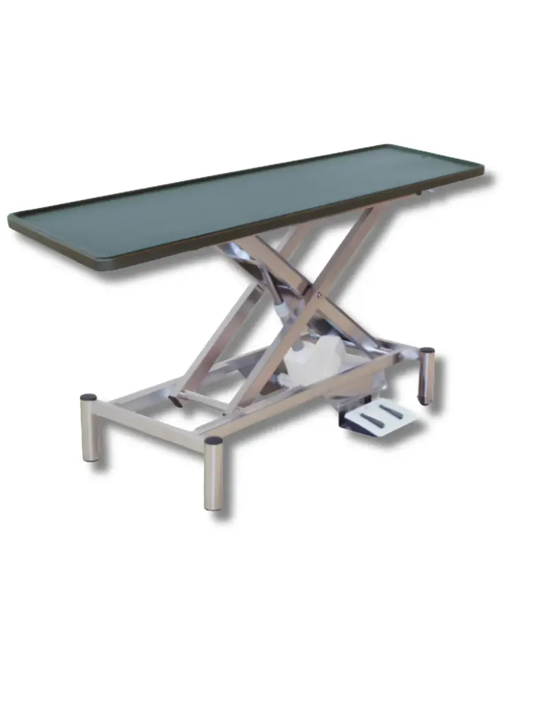 PannoMed VET LIFT Tisch feststehend mit einseitig eingebauten Rollen hydraulisch fixe Kunststoffplatte