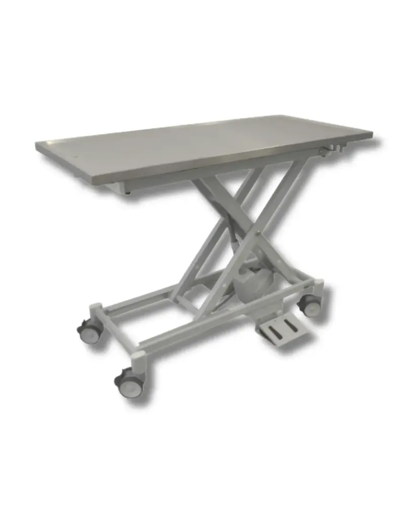 PannoMed VET LIFT Tisch fahrbar mit arretierbaren Doppelrollen elektrisch fixe Edelstahlplatte