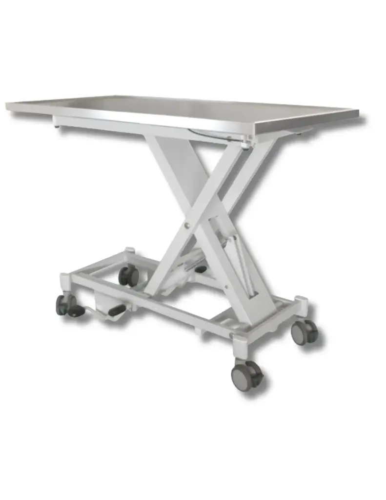 PannoMed VET LIFT Tisch fahrbar mit arretierbaren Doppelrollen hydraulisch fixe Edelstahlplatte