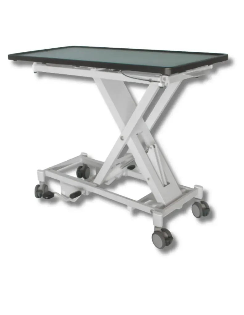 PannoMed VET LIFT Tisch fahrbar mit arretierbaren Doppelrollen hydraulisch kippbare Kunststoffplatte