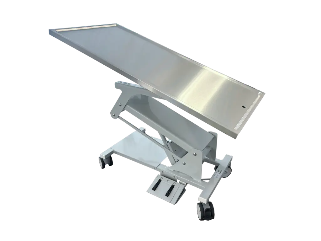 PannoMed BASE LIFT Tisch fahrbar akku kippbare Edelstahlplatte