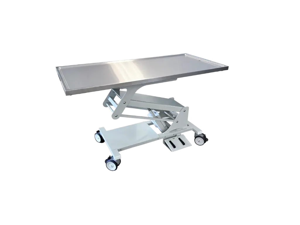 PannoMed BASE LIFT Tisch fahrbar akku  fixe Edelstahlplatte